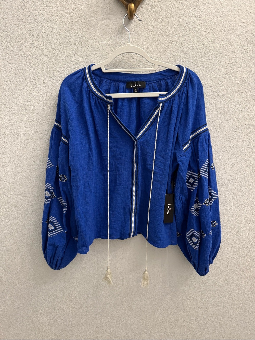 Lulu's Royal Blue Embroidered Peasant Blouse